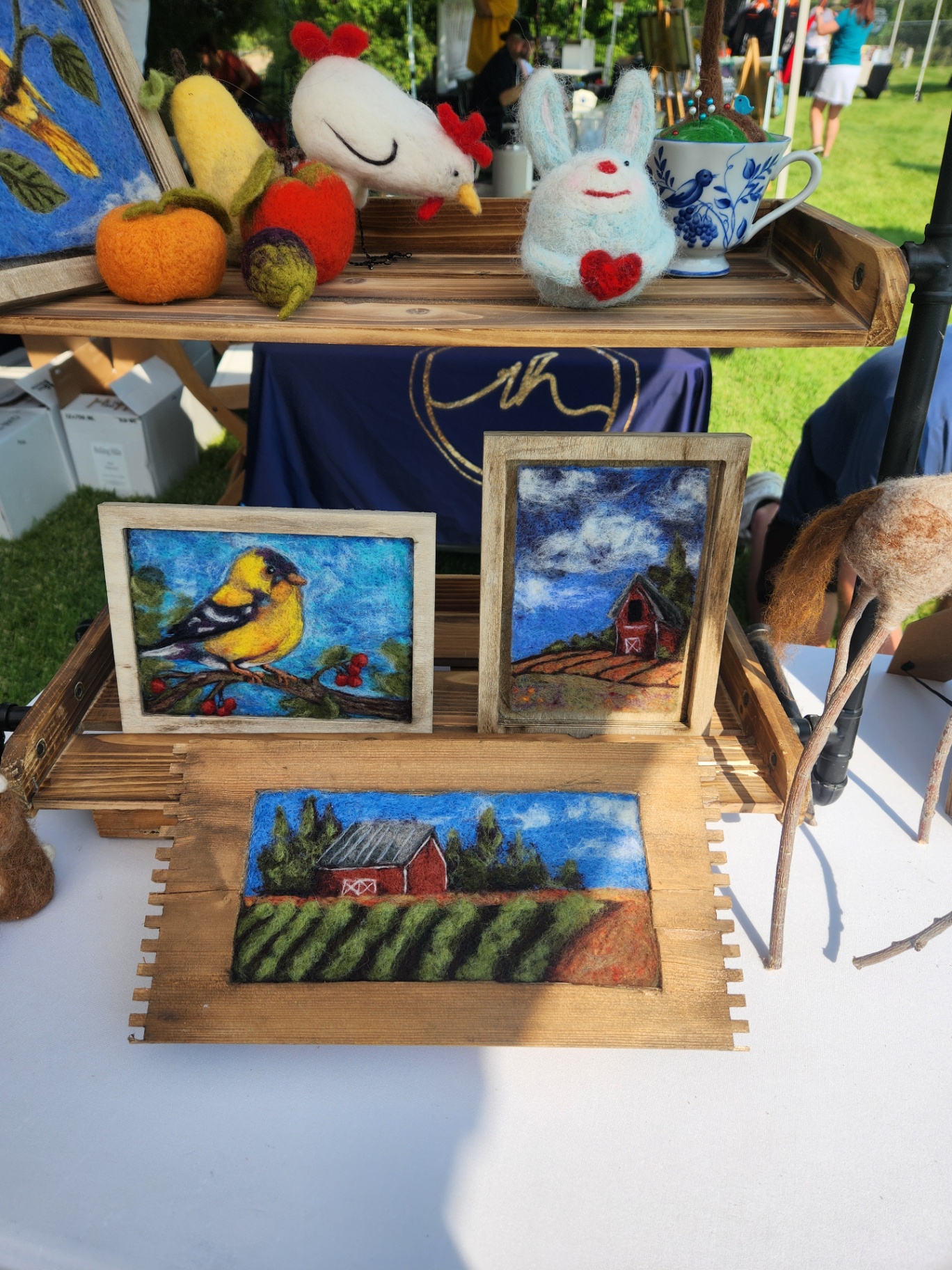Felting art display at a Treasure Valley market booth