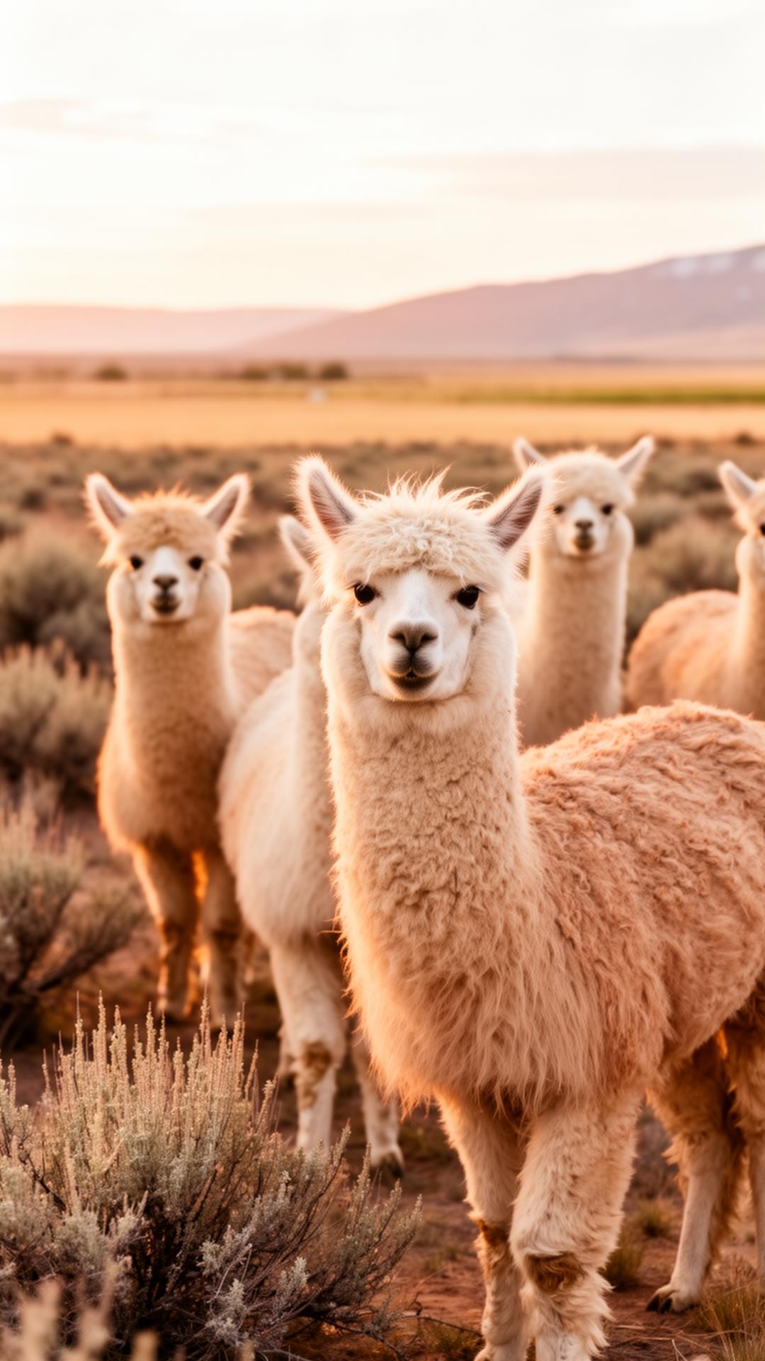 The herd of alpacas at Owyhee River Alpaca Farm grazing at golden hour