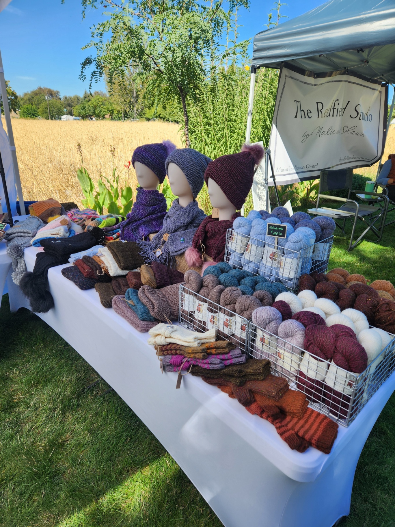 Hand-spun alpaca yarn on display at the market